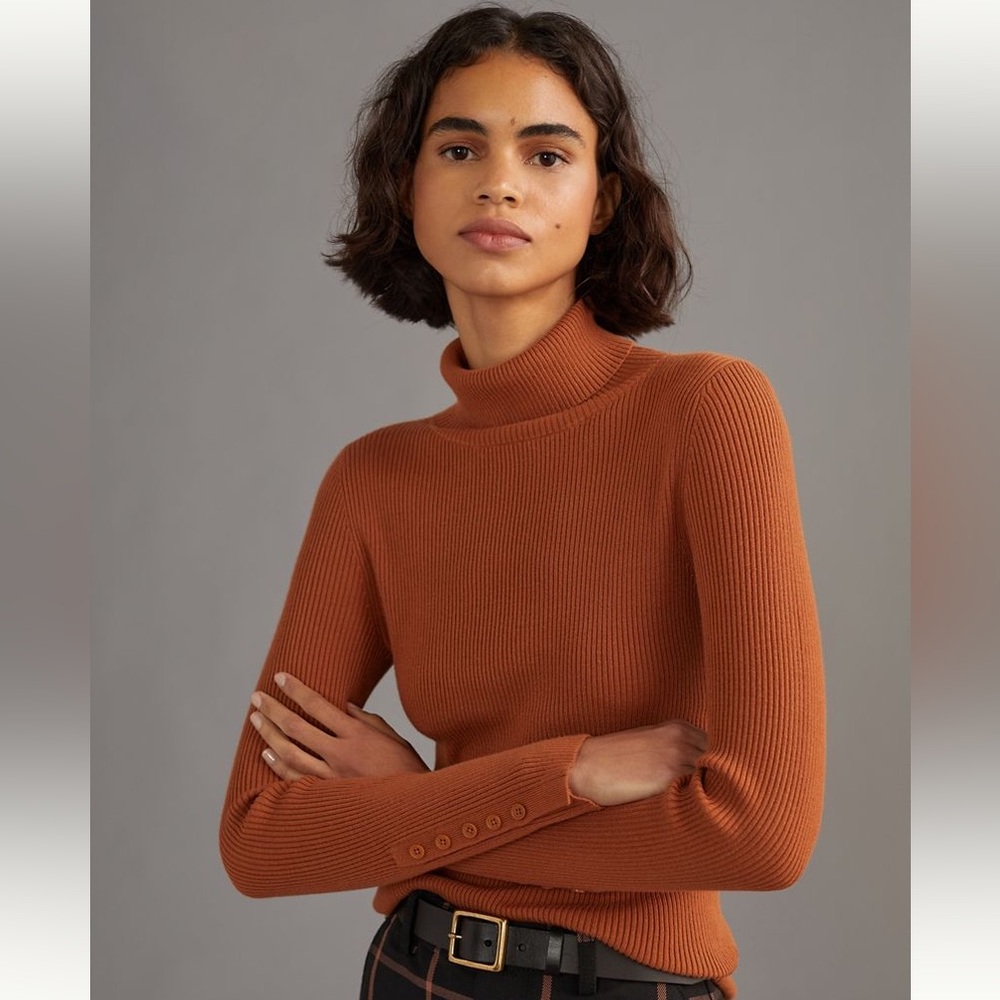 Maeve Button-Sleeve Turtleneck